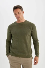 DEFACTO Men's Khaki Standard Fit Regular Cut Crew Neck Warm Sweater