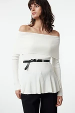 Trendyol Ecru Belted Carmen Collar Knitwear Sweater