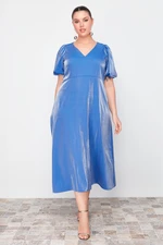 Trendyol Curve Navy Blue Balloon Sleeve Metallic Woven Dress