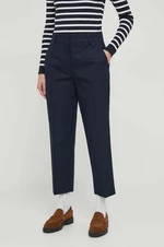 Kalhoty Tommy Hilfiger dámské, tmavomodrá barva, jednoduché, high waist, WW0WW40504