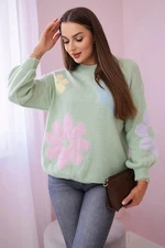 Sweater with floral mohair dark mint