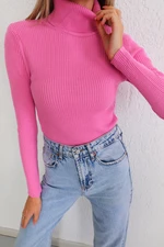 BİKELİFE Women's Candy Pink Lycra Flexible Neck Knitwear Sweater