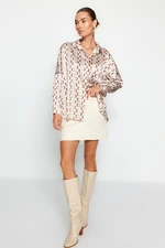 Trendyol Beige Geometric Pattern Oversize/Creature Satin Woven Shirt