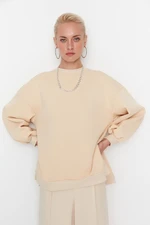 Trendyol Beige Oversize/Wide Fit With Slit Detail, Fleece Inside Knitted Sweatshirt