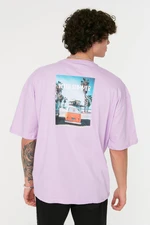 Trendyol Lilac Oversize/Wide Cut Crew Neck Short Sleeve Photo Printed 100% Cotton T-Shirt