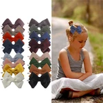 Set of 4 Baby Girls Cotton Linen Hair Bow Clips Barrettes Kids Hairbow Hairgrips Headwere Hair Accessories