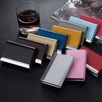 PU Leather Business Card Holder Buckle Slim Pocket Name Card Holder Stainless Steel Credit Card ID Case