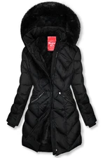 Gesteppte Winterjacke mit abnehmbarer Kapuze schwarz