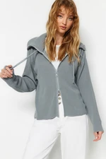 Trendyol Gray Zipper Detailed Knitwear Cardigan