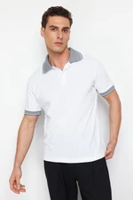 Trendyol White Regular Cut Textured 100% Cotton Polo Neck T-shirt