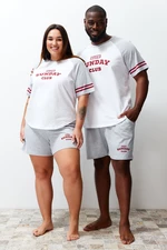 Trendyol Grimelange Raglan Sleeve Printed Couple Knitted Plus Size Pajama Set with Shorts