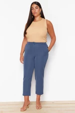 Trendyol Curve Navy Blue Woven Short Plus Size Fabric Trousers