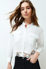 Trendyol Ecru Lace Detailed Crop Regular Normal Fit Woven Shirt