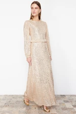 Trendyol Stone Sequined Evening Dress