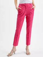 Pink women's patterned cropped trousers ORSAY