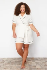 Trendyol Curve Beige Woven Pajama Set with Binding and Piping Detail