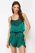 Trendyol Green Tulle Detailed Rope Strap Satin Woven Pajama Set