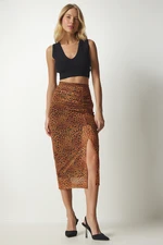 Happiness İstanbul Women's Orange Patterned Pleated Chiffon Skirt