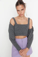 Trendyol Anthracite Crop Soft Textured Blouse-Cardigan Knitwear Set