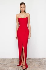 Trendyol Red Corset Detailed Woven Long Evening Dress