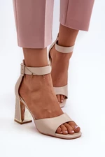 Elegant women's high-heeled sandals beige Rosazara