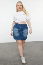 Trendyol Curve Dark Blue Denim Plus Size Skirt