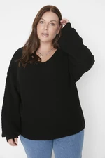 Trendyol Curve Black V Neck Off Shoulder Knitwear Sweater