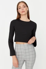 Trendyol Black Back Detail Crew Neck Flexible Crop Knitted Blouse