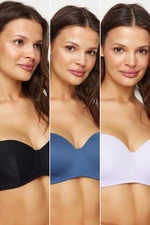 Trendyol Lilac-Black-Dark Blue 3-Pack Polyamide Strap Covered Strapless Knitted Bra