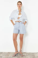 Trendyol Light Blue 100% Tencel™ Pleated High Waist Denim Shorts