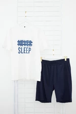 Trendyol Navy Blue Men&#39;s Regular Fit Knitted Summer Pajama Set with Shorts