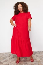 Trendyol Curve Red Fake Linen Woven Plus Size Dress