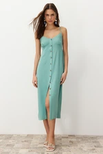 Trendyol Mint Straight Cut Button Detail Midi Woven Dress