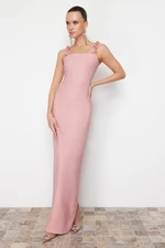 Trendyol Pink Body-Sitting Flower Detailed Long Evening Dress