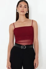 Trendyol Claret Red Adjustable Straps Lined Flexible Tulle Knitted Body