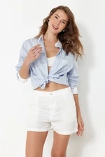 Trendyol White Ribbed Denim Shorts & Bermuda