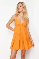 Trendyol Orange Mini Woven Ruffled 100% Cotton Beach Dress