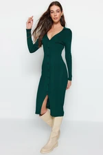 Trendyol Emerald Green Midi kötöttáru póló nyakú ruha