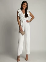 Ladies' pleated jumpsuit with ruffles FASARDI - white