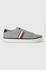 Tenisky Tommy Hilfiger TH HI VULC LOW STRIPES MESH pánské, šedá barva, FM0FM04946