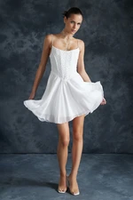 Trendyol Bridal White Body-Fitting Lined Pearled Woven Short Wedding/Wedding Elegant Evening Dress