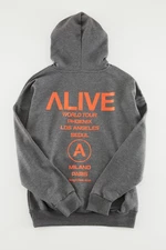Trendyol Anthracite Melange Oversize/Wide-Fit Hooded Text Printed Back Sweatshirt