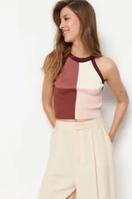 Trendyol Plum Crop Color Block Knitwear Blouse