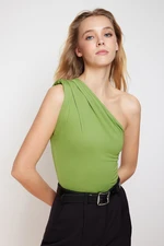 Trendyol Apple Green Asymmetric Collar Stretch Snap Knitted Body