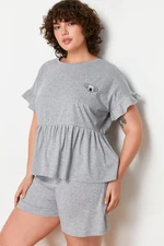 Trendyol Curve Gray Melange Koala Embroidered Single Jersey Knitted Pajamas Set