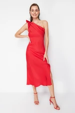 Trendyol Red Sleeve Detailed Woven Satin Elegant Evening Dress