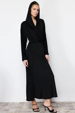 Trendyol Black Double Breasted Neck Hooded Elegant Knitted Dress