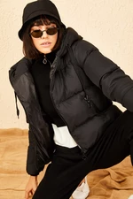 Dámska čierna páperová bunda s kapucňou Bianco Lucci