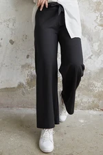 InStyle Belted Waist Loose Scuba Trousers - Black