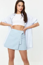 Trendyol Light Blue Buckle Detailed Wrap High Waist Mini Denim Skirt